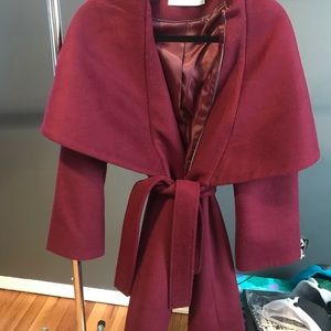 T Tahari Wool Blend Belted Wrap Coat